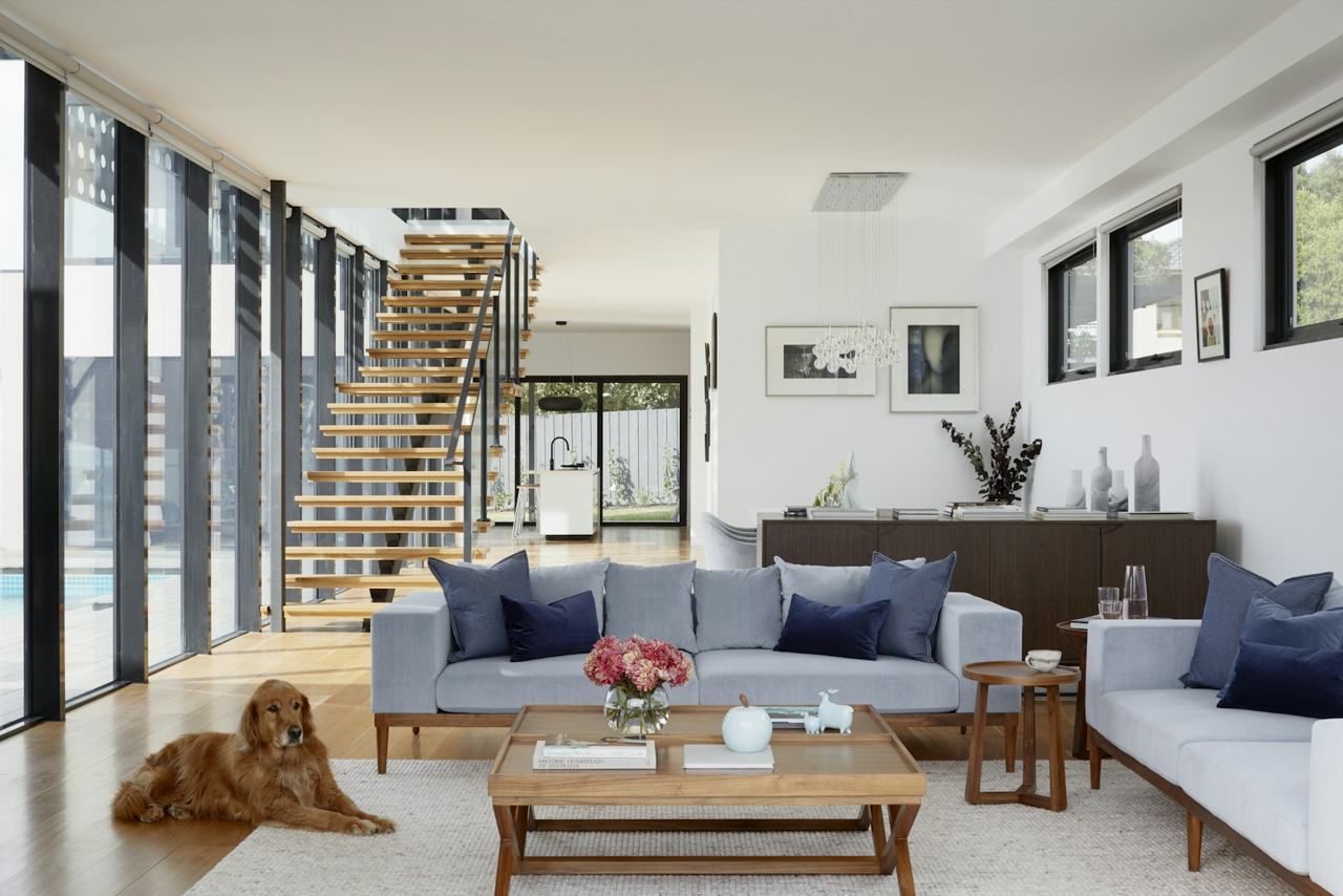 Living room with soft cut-pile carpet